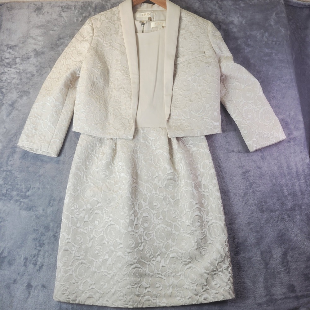 Erin‎ Fetherston Ivory Floral Jacquard Dress and Cropped Jacket Set 4 Bridal